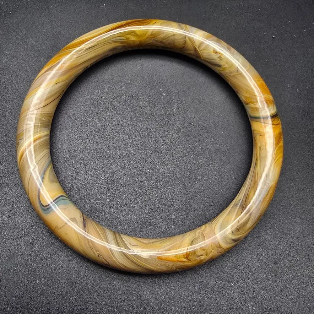 Vintage Marbled Glass Bangle Bracelet Beige Brown Faux Agate 2